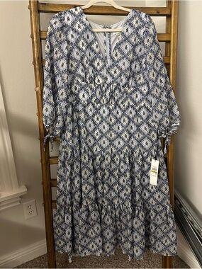 Calvin Klein Light Blue and Navy Star-Print Dress